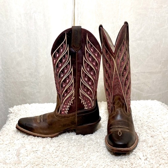 Noble Outfitters woman’s cowboy boots dark brown with pink stitching size 6 1/2 - Picture 5 of 10